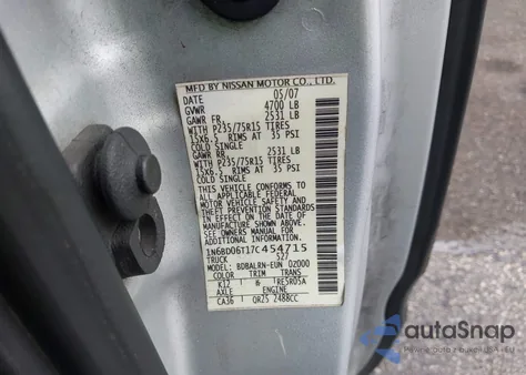 2007 Nissan Frontier Xe z USA, uszkodzony, nr VIN 1N6BD06T17C454715